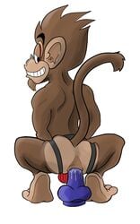 anal anal_insertion anal_masturbation anal_sex anus back_turned biceps bulge dildo dildo_sitting facial_hair furry goatee grin insertion jockstrap lube male male_only masturbation monkey monkeysuit muscles penetration plain_background primate sex_toy smile solo toned underwear