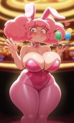 ai_generated bar blush bodysuit bunnysuit collar daidouji_(artist) daidoujipv drink fake_animal_ears female high_guardian_spice huge_ass huge_breasts nervous pantyhose rosemary_(high_guardian_spice) solo standing wide_hips
