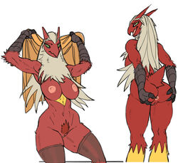 anthro anthrofied anus armpits arms_up ass ass_grab avian biceps big_breasts blaziken breasts curvy female green_eyes large_areolae long_hair looking_back muscle_tone muscles nintendo nipples perky_breasts pink_areola pink_nipples plain_background pokemon pokemon_(species) presenting presenting_hindquarters pubes pubic_hair pussy robotjoe sitting solo spread_ass spreading standing stockings thick_thighs thighs towel vagina video_games white_background wide_hips