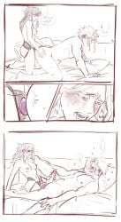 1boy 1boy1girl 1girls all_fours all_might anal bed bed_sheet between_legs big_penis biting_lip blonde_hair blush boku_no_hero_academia breasts butt_crack close-up closed_eyes comic completely_nude dildo ear_blush english_text female female_penetrating female_penetrating_male full-face_blush green_hair half-closed_eyes hand_on_thigh handjob handjob_while_penetrating heart highres ijessbest imminent_orgasm inko_midoriya kneeling large_penis long_hair looking_at_another looking_at_partner looking_back looking_pleasured lying lying_on_back lying_on_bed male male_penetrated male_pubic_hair moaning monochrome motion_lines muscular muscular_male my_hero_academia nipples pegging penis penis_grab precum precum_on_penis pubic_hair pubic_hair_peek romantic romantic_couple side_view sideass sitting sitting_on_bed smile spread_legs strap-on sweat threesome thrusting tied_hair toshinori_yagi white_background wholesome