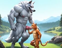 2boys ai_generated animal_ears anthro balls big_balls big_muscles big_penis big_testicles blowjob booster_rex canine canine_penis completely_nude completely_nude_male cum cumming cumming_together daddy day death_(puss_in_boots) erection feline furry furry_male gay huge_balls huge_muscles huge_testicles male male/male muscles muscular muscular_anthro muscular_male nipples open_mouth oral oral_sex orange_fur penis penis_in_mouth puss puss_in_boots_the_last_wish shrek_(series) size_difference tail testicles white_fur wolf