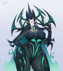 big_breasts breasts cape clothed clothes clothing curvaceous curvaceous_body curvaceous_female curvaceous_figure curvaceous_hips curvy curvy_body curvy_female curvy_figure curvy_hips eyelashes female female_focus female_only hela hela_(marvel_rivals) helmet horns marvel marvel_comics marvel_rivals masked masked_female milf not_porn rosewald1929 sharp_claws suit thick_thighs thighs tight_suit