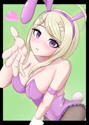 1girls akamatsu_kaede artist_request big_boobs big_breasts blonde_hair bunny_costume bunny_ear bunny_ears bunny_girl bunny_tail bunnysuit danganronpa danganronpa_v3 embarrassed embarrassed_female female_only fishnet fishnet_legwear fishnet_stockings fishnets heart purple_eyes sole_female tagme thick_hips thick_thighs thighhighs thighs