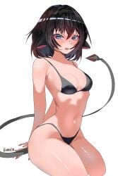 bikini black_hair blue_eyes blush breasts jane_doe_(zenless_zone_zero) kainele mouse_ears tail zenless_zone_zero