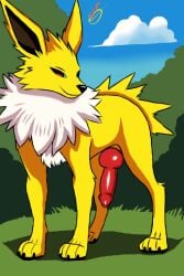 animal_genitalia big_penis canid canine canine_genitalia canine_penis eeveelution feral feral_only forest jolteon male nintendo penis pokemon pokemon_(species) self_upload