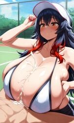 1boy 1girls ai_assisted ai_generated amber_eyes big_breasts black_hair breasts breasts_bigger_than_head cum cum_on_breasts curves curvy curvy_body curvy_female curvy_figure curvy_hips dominant_female ejaculation_between_breasts engulfing_paizuri enormous_breasts ftggtgg gigantic_breasts huge_ass huge_breasts hyper_breasts large_ass large_breasts massive_breasts paizuri paizuri_lead_by_female red_hair seducing seductive seductive_eyes seductive_look seductive_pose seductive_smile sorceress_sophia tennis tennis_court tennis_uniform two_tone_hair villain villainess