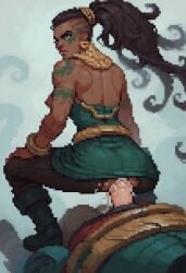 ai_generated civitai cum cum_in_pussy cum_inside female from_behind human illaoi league_of_legends male pixel_art riding vaginal_penetration video_games xoristico