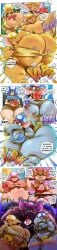 3girls ass ass_expansion blue_toad breast_expansion breasts brown_hair comic elephant elephant_fruit english_text enormous_breasts freckles glasses huge_ass huge_breasts huge_thighs hyper_ass hyper_breasts mario_(series) mob_face morbidly_obese multiple_girls nerdy_female rchammer simple_eyes speech_bubble stitched super_mario_bros._wonder text thick_thighs thighs toad_(mario) toadette transformation yellow_toad