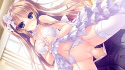 blue_eyes brown_hair dress female game_cg garter_belt long_hair male navel nekomori_mike nopan nyan_cafe_macchiato penis photoshop pussy sex skyfish stockings straight uncensored wedding_dress wet yukie