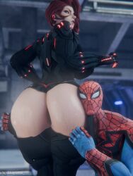 1boy 1girls 3d ass big_ass black_widow_(marvel) black_widow_(marvel_rivals) female huge_ass male marvel marvel_rivals red_hair slugcats_(artist) spider-man spider-man_(series)