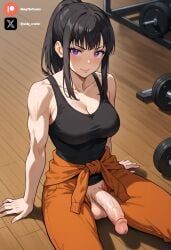 1futa ai_generated black_hair breasts cock colored dick en'en_no_shouboutai enen_no_shouboutai fire_force futa_only futanari futanari/female gym light_skin light_skinned_futanari maki_oze muscular nickythecreator oze_maki penis sexy sexy_body sexy_pose testicles veiny_penis violet_eyes