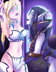 alleria_windrunner blizzard_entertainment blood_elf female fingering high_elf mythrussy panties void_corruption_(warcraft) warcraft world_of_warcraft xal'atath