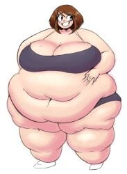 1girls 2023 absurd_res bbw belly breasts brown_eyes brown_hair fat fat_belly fat_thighs fat_woman female female_focus huge_belly huge_breasts huge_thighs matching_hair/eyes morbidly_obese morbidly_obese_female mr-loading my_hero_academia obese obese_female ochako_uraraka overweight overweight_female short_hair simple_background solo solo_female solo_focus thick_thighs thighs white_background