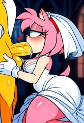 ai_generated amy_rose anthro anthro_on_anthro big_penis blowjob female fur furry large_penis novelai oral_sex sega sonic_(series) sonic_the_hedgehog_(series) tails_the_fox that_guy9001 veiny_penis wedding_dress wedding_lingerie wedding_veil