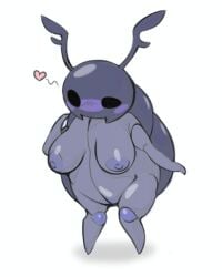 1girls 2025 absurdres antennae areolae bayonet_(artist) beetle big_breasts blush breasts bretta_(hollow_knight) cleavage female female_only grey_body grey_skin heart hollow_knight solo thick_thighs thighs