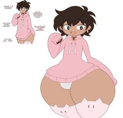 1boy brown_eyes brown_hair bulge cat_thighhighs choker dark-skinned_male ear_piercing earrings femboy flat_chest hood hoodie looking_at_viewer meme metaskei pink_clothing shitpost sweater thick_thighs thighhighs wide_hips