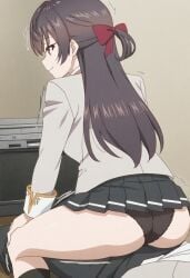 ai_generated black_hair black_panties brown_hair hair kuze_masachika long_hair panties purple_eyes shaking_ass skirt smile suou_yuki tokidoki_bosotto_russian_de_dereru_tonari_no_alya-san twerk twerking twerking_position