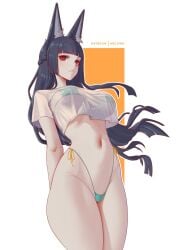 1girls animal_ears ass big_ass big_thighs bikini black_hair breasts butt female female_focus female_only fox_ears hoshimi_miyabi huge_ass huge_thighs long_hair looking_at_viewer medium_breasts melowh red_eyes shirt tagme thick_hips thick_thighs thighs translucent translucent_clothing zenless_zone_zero