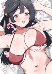 1girls absurd_res absurdres armpits belly belly_button black_hair black_hair_female blush blush_face blush_lines blushed_face blushing_at_viewer blushing_face blushing_female breasts busty busty_female busty_girl busty_teen character_request cleavage collarbone dot_nose fair_skin female female_focus female_only high_resolution high_school_student highres large_breasts laying_down laying_on_back laying_on_bed lean_body lean_figure light-skined_female light-skinned light-skinned_female light_skin light_skin_female light_skinned light_skinned_female long_hair looking_at_viewer love_live! lying lying_down lying_on_back lying_on_bed midriff narrow_waist navel on_back open_mouth open_mouth_smile parted_lips school_girl shoulders simple_background slender_body slender_waist slim_girl slim_waist smooth_skin solo sunya_(honorin-yuunibo) teen_girl teenage_girl teenager thin_waist tongue upper_body white_background