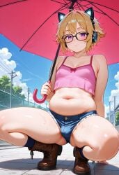 ai_generated belly_fat bulge catboy chubby civitai femboy headphones male plump short_shorts sustaco