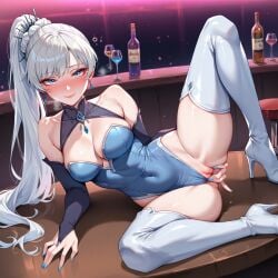 ai_generated drunk high_heel_boots high_heels japaia masturbation rubbing_pussy rwby small_breasts tagme weiss_schnee