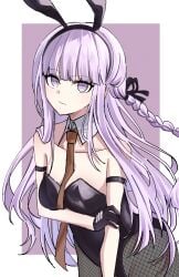 1girls artist_request bunny_costume bunny_ear bunny_ears bunny_girl bunny_tail bunnysuit danganronpa female_only fishnet fishnet_legwear fishnet_stockings fishnets gloves kirigiri_kyouko lavender_eyes lavender_hair sole_female tagme tie