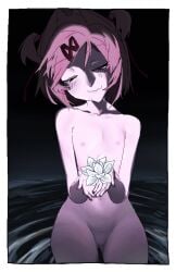 5_fingers breasts doki_doki_literature_club exspiravitbag female flat_chest flat_chested flower lotus_(flower) natsuki_(doki_doki_literature_club) navel nipples non-sexual_nudity pink_hair