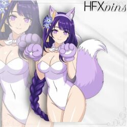 cosplay genshin_impact hair_ornament hfxpins purple_hair raiden_shogun wolf_ears wolf_tail