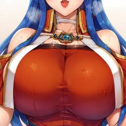 1female 1girls ai_generated bare_shoulders big_breasts bimbo_lips blue_hair blush blushing_at_viewer blushing_female breast_focus breasts breasts_bigger_than_head breasts_bigger_than_torso female female_focus female_only fire_emblem fire_emblem:_the_binding_blade gifted11 gigantic_breasts gigantic_tits hair heavy_blush huge_breasts large_breasts large_tits lilina_(fire_emblem) lipstick long_hair nintendo pursed_lips red_clothing red_lipstick solo solo_female solo_focus straining_clothing tight_clothing tits_bigger_than_head upper_body