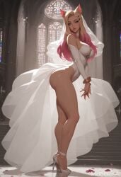 ahri ai_generated blonde_female blonde_hair breasts bride dress female heels high_heels k/da_ahri league_of_legends legs mobolusai tight_clothing wedding_dress wedding_lingerie