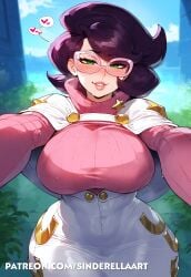 ai_generated big_breasts big_breasts breasts_bigger_than_head busty commission female gamefreak huge_breasts large_breasts nintendo patreon patreon_url patreon_username pawg pokemon pokemon_sm public sinderellaart thick voluptuous voluptuous_female wicke_(pokemon)