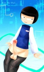 1boy 2000s_and_2010s_style 480p banggu_city_(webtoon) big_penis black_hair black_thighhighs blue_shirt erect erect_penis erection exposed_penis floating_head future futuristic gay gay_male gay_penis grey_thighhighs heung_hae_heung_pictures high-angle_view high_angle_view kim_ho-pal kim_ho-pal_(banggu_city) light-skin light-skinned light-skinned_male light_body light_skin looking_at_viewer male male_only male_only  no_neck no_panties no_sex no_underwear nostalgic penis_out retro sagging_balls saggy_balls superior_candy/meguwana text thigh_highs thigh_socks thighhighs thighhighs_only unamused white_sleeves