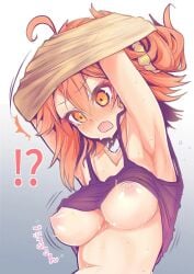 1girls accidental_exposure breasts breasts_out female orange_eyes perky_breasts rubbishfox sweat tagme tank_top