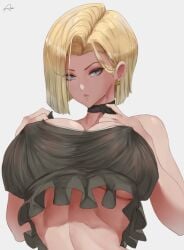 android18art android_girl blue_eyes dragon dragon_ball thick yellow_hair