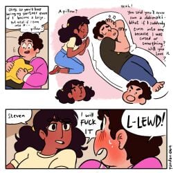 blush canon_couple chubby_male comic connie_maheswaran dark-skinned_female dialogue embarrassed indian_female light-skinned_male safe santan999 steven_quartz_universe steven_universe steven_universe_future surprised_expression