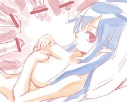 breasts canon_genderswap completely_nude completely_nude_female covering covering_breasts disgaea disgaea_d2 genderswap_(mtf) laharl laharl-chan large_breasts multiple_penises nippon_ichi_software penis
