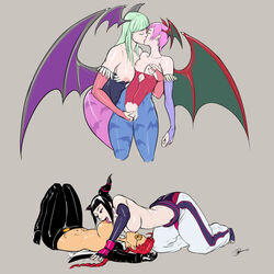 4girls abs aqua_hair bat_print bat_wings black_hair braid breast_sucking bridal_gauntlets closed_eyes clothing collage crimson_viper cropped_legs dark_nipples darkstalkers female female_only fingering flat_chest glasses head_wings high_heels human incest izra juri_han licking lilith_aensland long_hair medium_breasts morrigan_aensland multiple_girls mutual_breast_sucking navel nipple_licking nipple_tweak nipples pale_skin pants pantyhose pink_hair pompadour print_legwear purple_eyes red_hair short_hair short_twintails single_braid single_wing sisters small_breasts street_fighter street_fighter_iv succubi succubus sunglasses super_street_fighter_iv tan tied_hair tongue topless torn_clothes torn_leotard twintails wings yuri