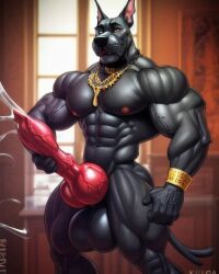 ai_generated anthro anthrofied canid canine canine canine_genitalia canine_penis cum cumshot great_dane huge_balls huge_cock knot knotted_penis masturbation monster monster_cock muscular muscular_anthro muscular_male original original_character