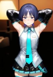 1femboy ai_generated blackcatmeow femboy femboy_only genshin_impact hatsune_miku_(cosplay) light-skinned_male light_skin scaramouche_(genshin_impact) short_hair short_hair_male solo solo_femboy tagme