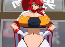 1girls aged_up anime_style edit frown hands_on_hips huge_breasts jyubei looking_at_viewer nipple_bulge nipples_visible_through_clothing red_hair space_yoko tengen_toppa_gurren_lagann third-party_edit yoko_littner