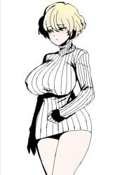 1girls big_breasts blonde_hair clothing female green_eyes library_of_ruina project_moon rule_63 short_hair standing stephan_(library_of_ruina) tagme turtleneck