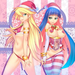 2girls angel bridal_gauntlets christmas lucknight mistletoe multiple_girls panty_&_stocking_with_garterbelt panty_anarchy panty_pull pasties pink_heart_pasties pink_pasties stocking_anarchy