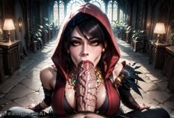 :>= age_origins ai_generated big_ass big_balls big_breasts big_penis creamhorseai dragon_age_inquisition fellatio hi_res high_resolution highres huge_breasts huge_cock morrigan_(dragon_age) penis penis_awe perfect_body precum seductive seductive_eyes