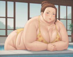 ai_generated bbw big_ass big_breasts bikini chubby chubby_female ebifry_butterfly fat maou-sama_retry married_woman matronai_(artist) mature_female obese obese_female ponytail swimsuit wet_body