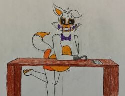 1girls anthro blush canid canine canis dipstick_tail ears embarrassed embarrassed_expression embarrassed_female female female_fox five_nights_at_freddy's fox fox_girl furry hand_on_cheek hook hook_hand kicking_(pregnancy) lolbit_(fnaf) looking_at_viewer mature_female milf orange_fur pencil_(artwork) pregnant pregnant_anthro pregnant_belly pregnant_female solo tail two-tone_body two-tone_fur two-tone_tail vixen white_body white_fur