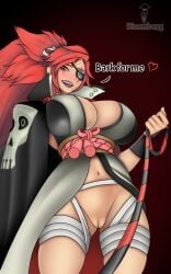 1girls baiken bandage big_breasts blush bondage breasts comic dominant_female domination english_text eyepatch fangs femdom guilty_gear leash leashed_pov lipstick long_hair pov pussy red_eyes red_hair ricenberg rope scar seductive seductive_look submissive_pov