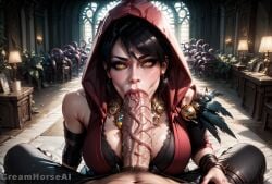 age_origins ai_generated big_ass big_balls big_breasts big_penis creamhorseai dragon_age_inquisition fellatio hi_res high_resolution highres huge_breasts huge_cock morrigan_(dragon_age) penis penis_awe perfect_body precum seductive seductive_eyes