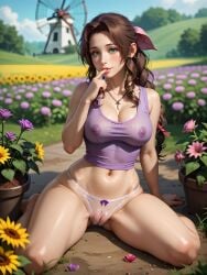 1girls absurd_res aerith_gainsborough ai_generated breasts final_fantasy final_fantasy_vii hi_res highres long_hair looking_at_viewer nipples nipples_visible_through_clothing no_bra pussy_lips pussy_visible_through_panties solo thighs wet xrp7788