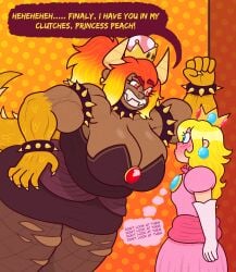 2girls big_breasts bowsette breasts cleavage dapper_little_arts female huge_breasts mario_(series) princess_peach thick_thighs wide_hips
