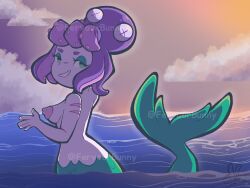 1girls breasts cala_maria cuphead_(game) female female_only fervourbunny green_eyes medium_breasts mermaid mermaid_girl mermaid_tail nipples ocean perky_breasts purple_nipples purple_skin solo solo_female